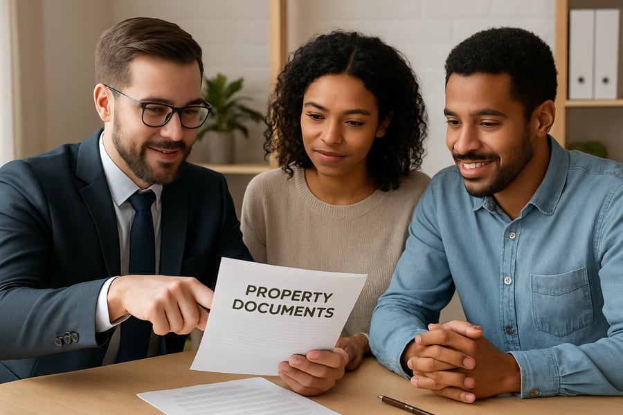 Consultant reviewing property documents with clients