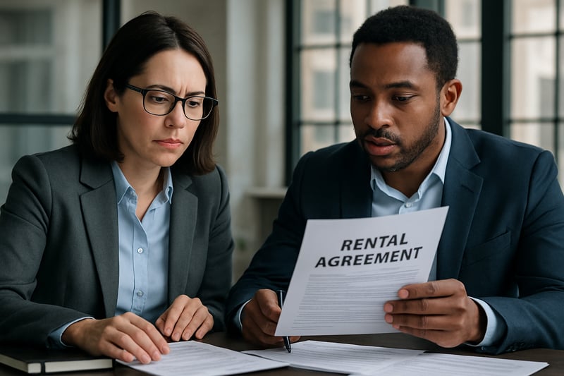 Professional consultants reviewing rental property documents